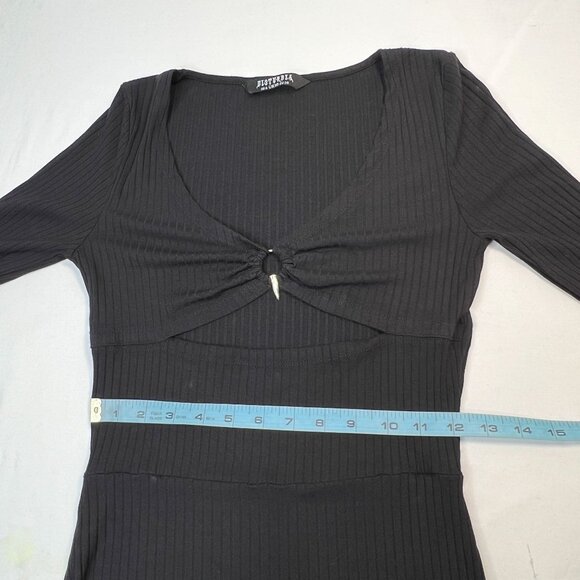 Disturbia Eastwick Cutout Mini Dress Ribbed w Silver Spike Fang Black US 6 - Picture 10 of 15